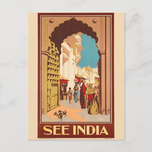 India Travel Poster postcard