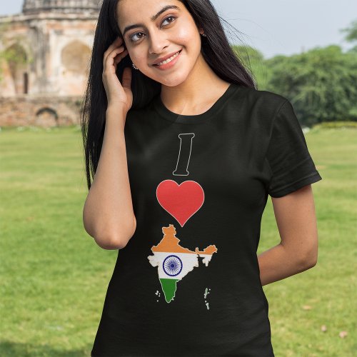 India Vertical I Love Indian Flag Map Womens T_Shirt