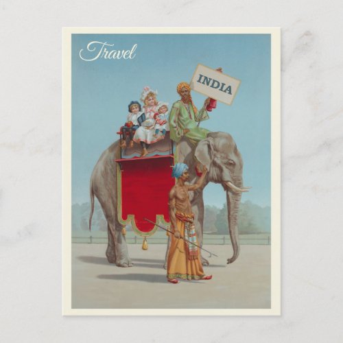 India Vintage Elephant Travel Postcard