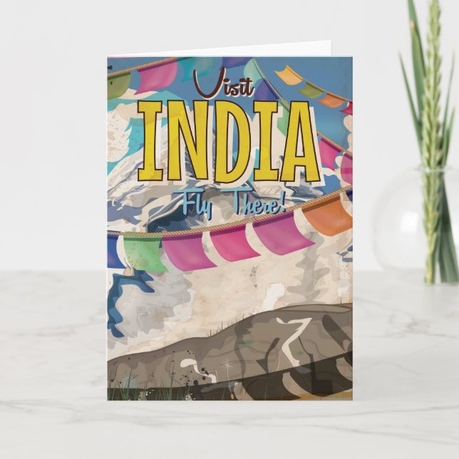 India Vintage Travel poster Holiday Card (Front)