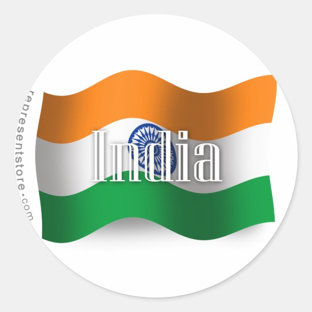 India Waving Flag Classic Round Sticker (Front)