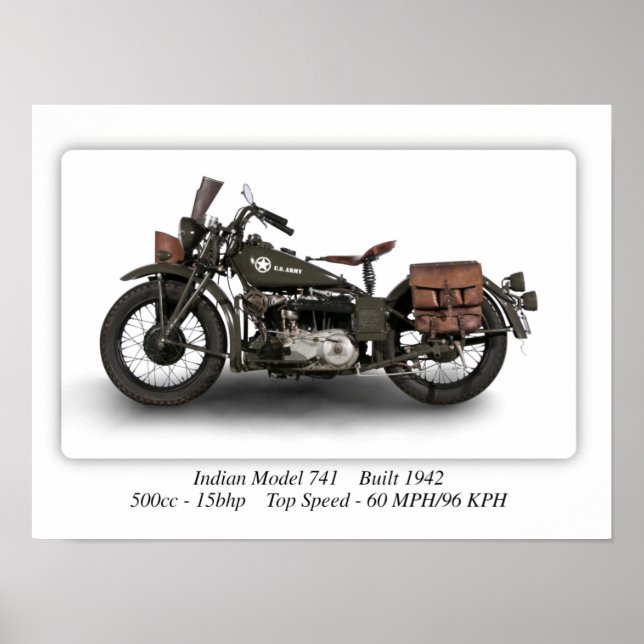 Indian 741 WW2 Model Motorcycle - A3 Poster (Front)