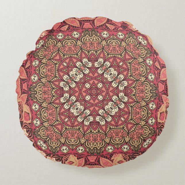 Indian abstract medallion pattern. Boho and gypsy  Round Pillow (Front)