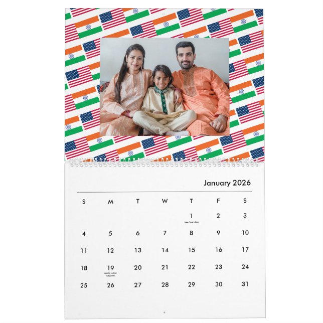 Indian American Add Photo Flags  कैलेंडर  2026 Calendar (Jan 2026)