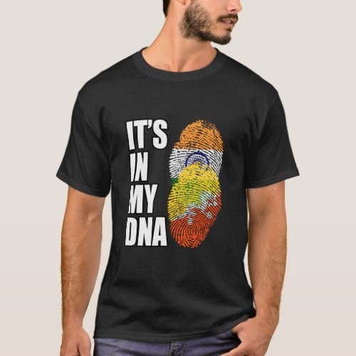 Indian And Bhutanese Mix DNA Flag Heritage  T_Shirt