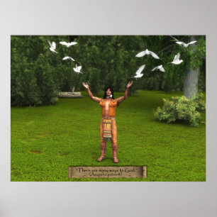 Indian and Doves With Proverb Poster