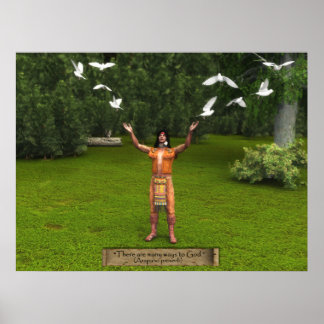 Indian and Doves With Proverb Poster