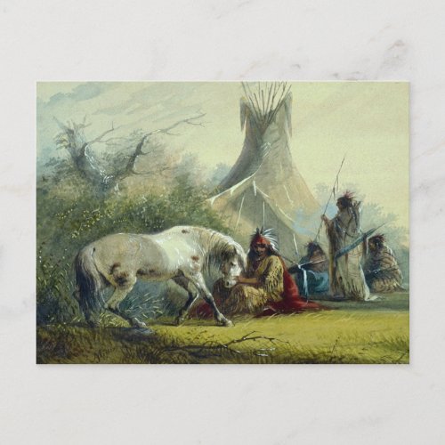 Indian and his Horse 1858 Postcard