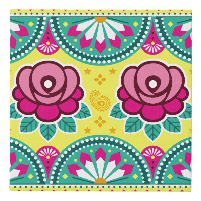 Indian and Pakistani truck art seamless long horiz Faux Canvas Print (Front)