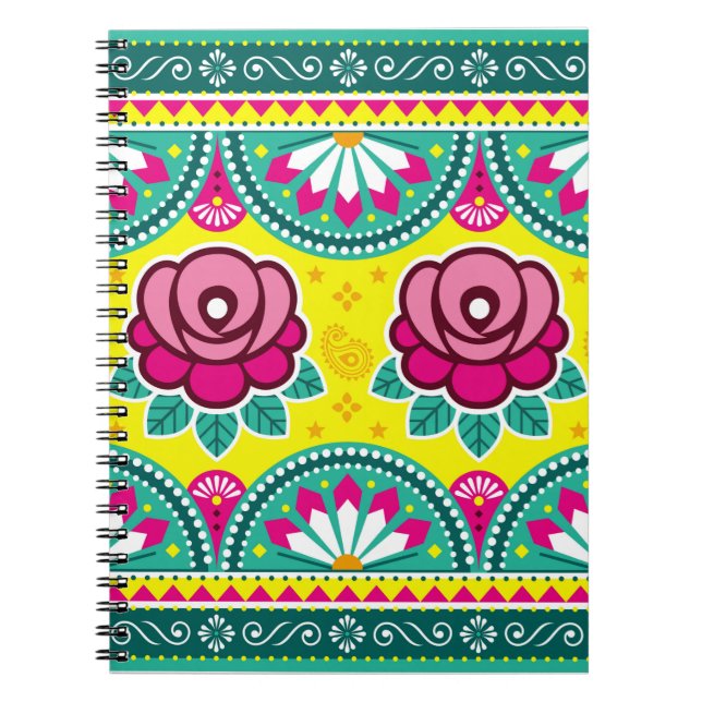Indian and Pakistani truck art seamless long horiz Notebook (Front)