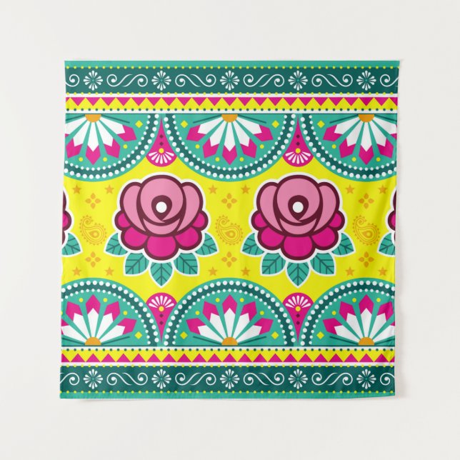 Indian and Pakistani truck art seamless long horiz Tapestry (Front)