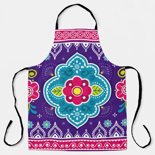 Indian and Pakistani truck art seamless pattern de Apron (Front)