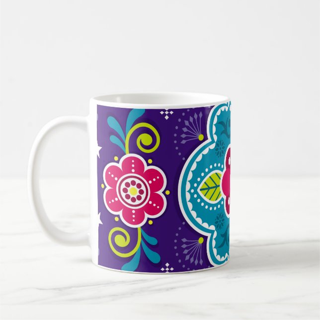 Indian and Pakistani truck art seamless pattern de Coffee Mug (Left)