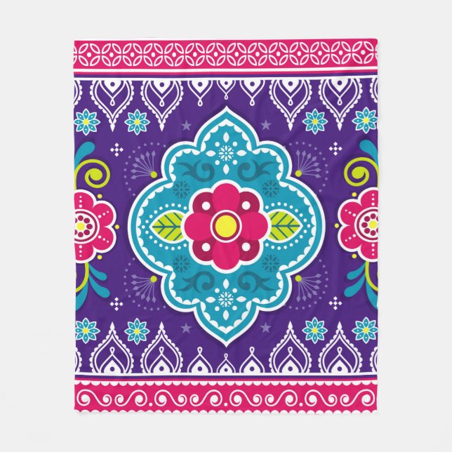 Indian and Pakistani truck art seamless pattern de Fleece Blanket (Front)