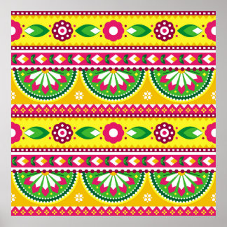 Indian and Pakistani truck art seamless pattern de Poster