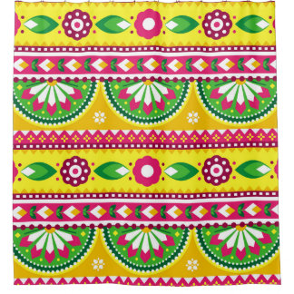Indian and Pakistani truck art seamless pattern de Shower Curtain