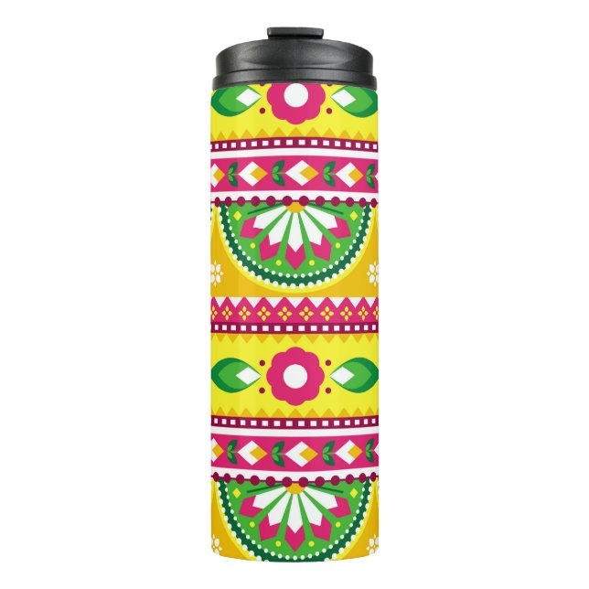 Indian and Pakistani truck art seamless pattern de Thermal Tumbler (Front)