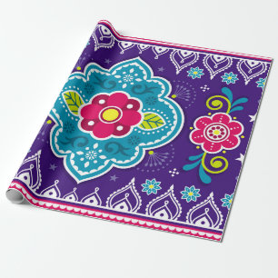 Indian and Pakistani truck art seamless pattern de Wrapping Paper