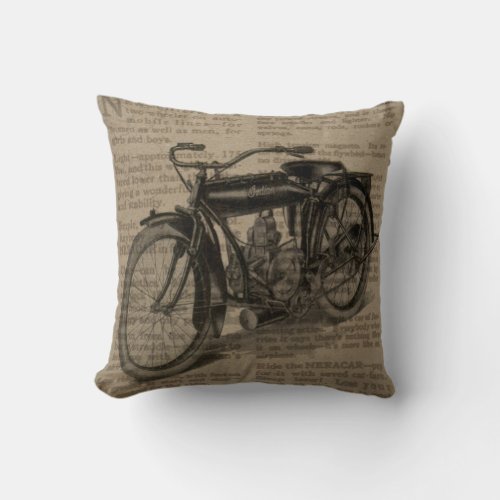  Indian Antique Vintage Motorcycle  Throw Pillow