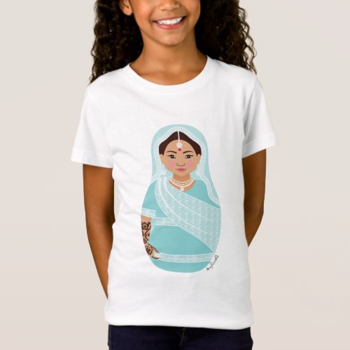 Indian Aqua Matryoshka Girls T_Shirt
