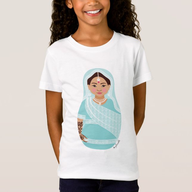 Indian (Aqua) Matryoshka Girls' T-Shirt (Front)