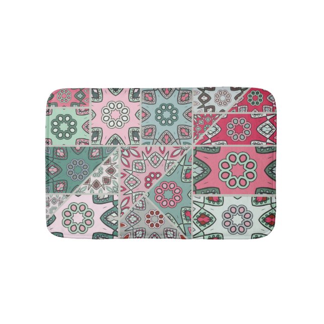 Indian Arabic Patchwork Quilt Vintage Bath Mat (Front)