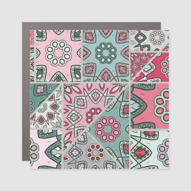 Indian Arabic Patchwork Quilt Vintage Car Magnet (Front)