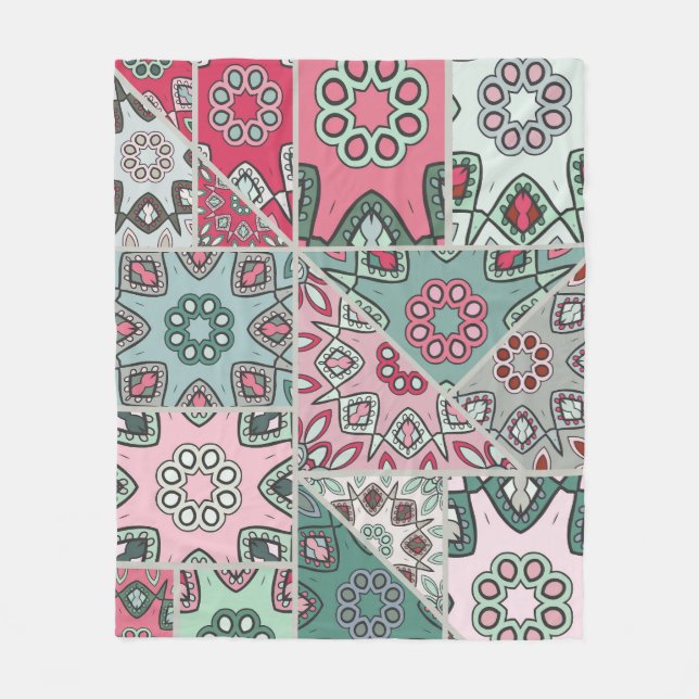 Indian Arabic Patchwork Quilt Vintage Fleece Blanket (Front)