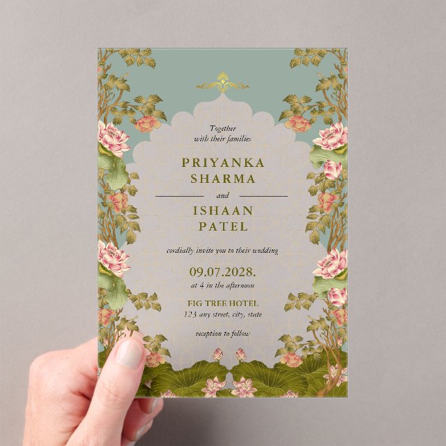Indian Arch Floral Aesthetic Wedding Acrylic Invitations (Insitu (Handheld))