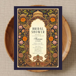 Indian Art Nouveau Floral Bridal Shower Invitation Postcard