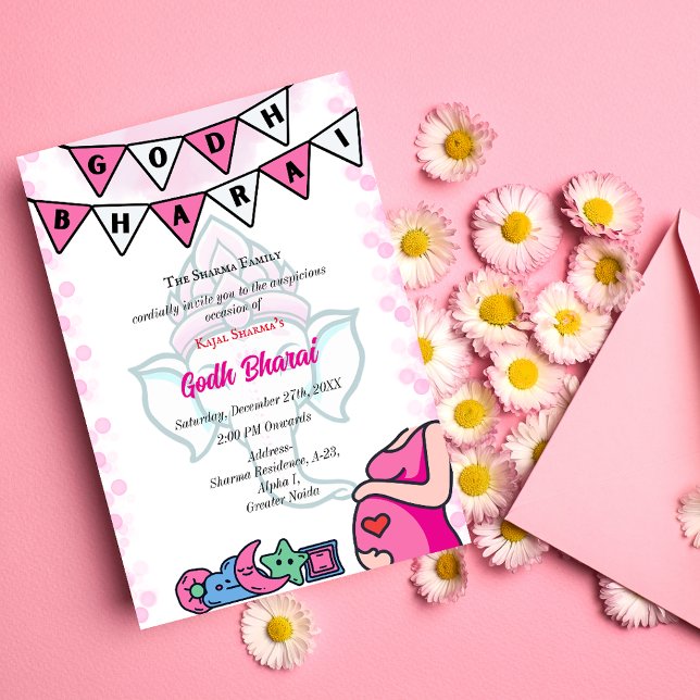 Indian Baby Shower Godh Bharai Hindu Pink Invitation (Creator Uploaded)