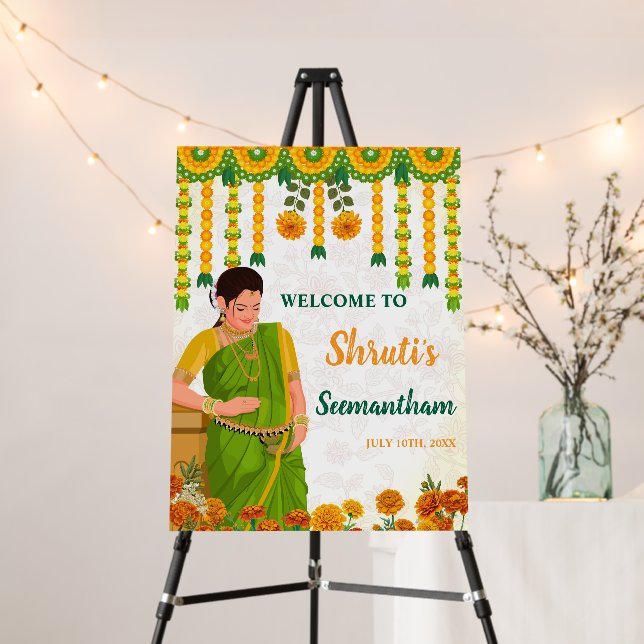 Indian Baby Shower Welcome Board, Seemantham Sign (In Situ (Stand))