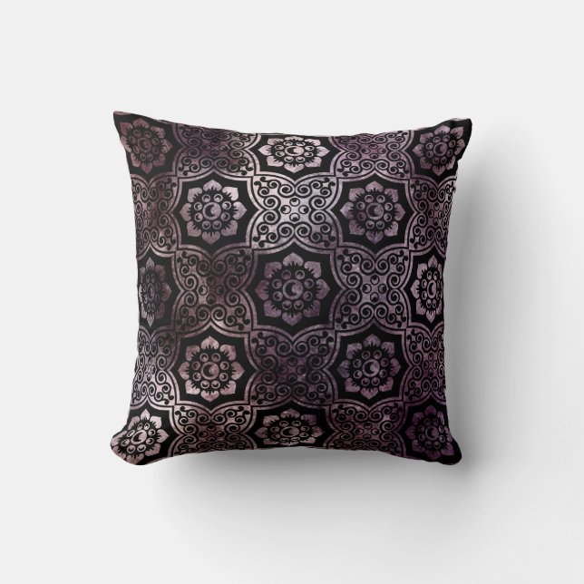 Indian Batik - Purple Throw Pillow (Front)