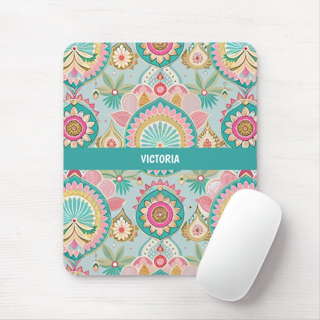Indian Bazaar Pastel Custom Pattern Mouse Pad (With Mouse)
