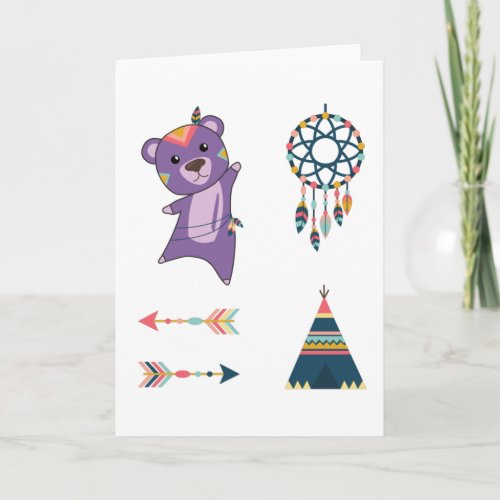 Indian Bear Purple Fashing Teddy Feather Cute Card