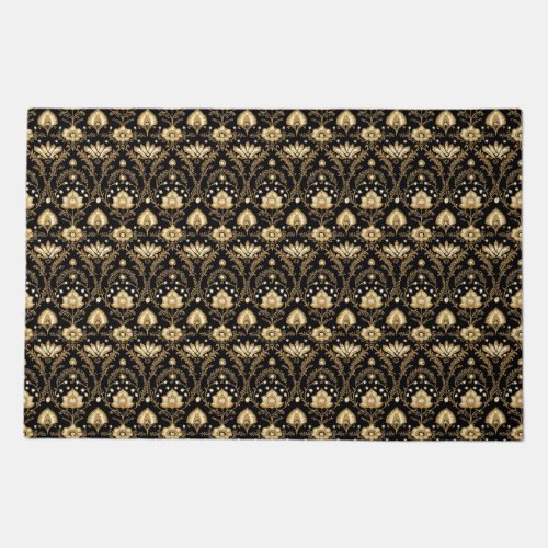 Indian black gold floral pattern doormat