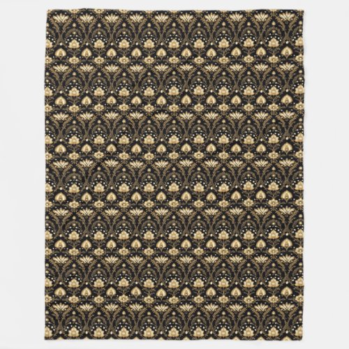 Indian black gold floral pattern Fleece Blanket 