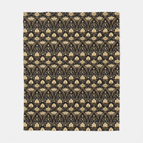 Indian black gold floral pattern Fleece Blanket 