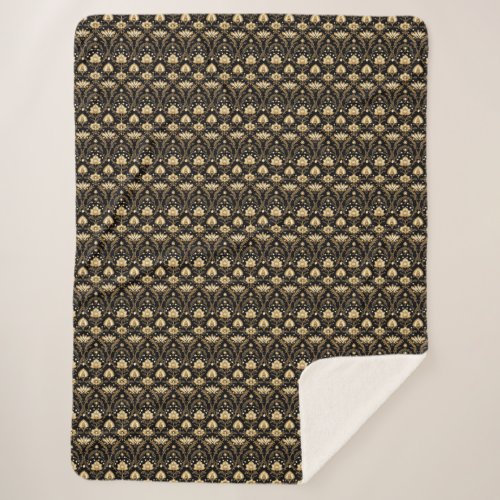 Indian black gold floral pattern sherpa blanket
