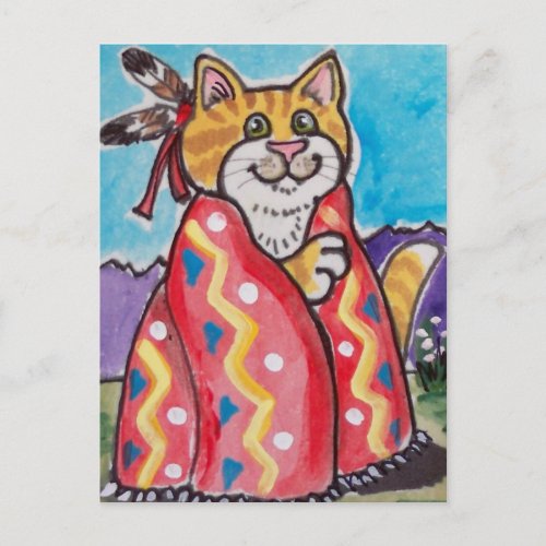 Indian Blanket Cat _ Southwestern Postcard _ cute