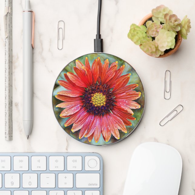 Indian Blanket Fire Wheel Flower Art Charger (Desk)