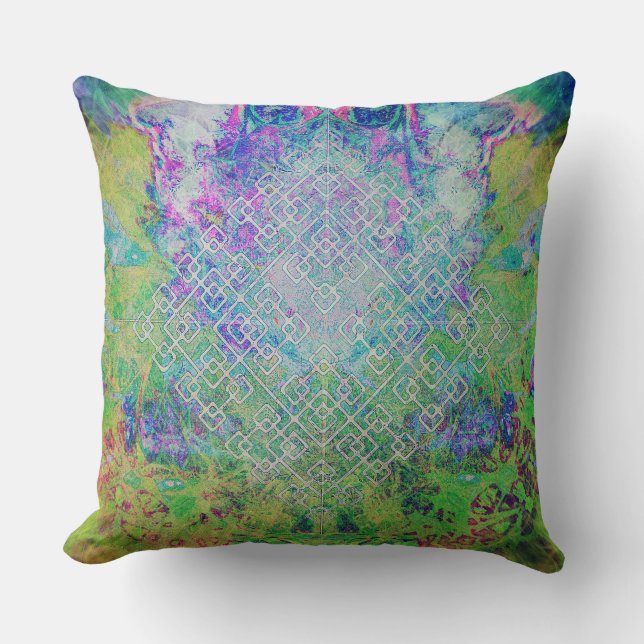 Indian Blessing in Green Turquoise | Throw Pillow (Front)