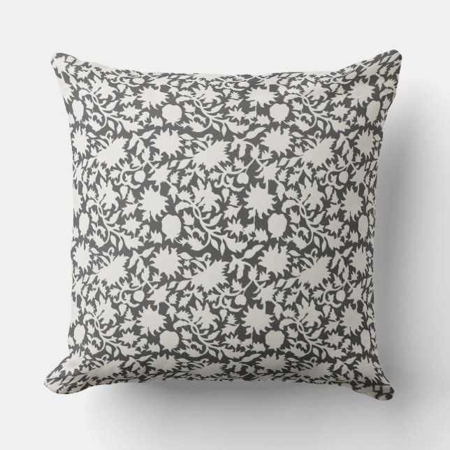 Indian block print inspired dark gray pillow (Front)
