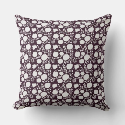 Indian block print inspired floral plum pillow