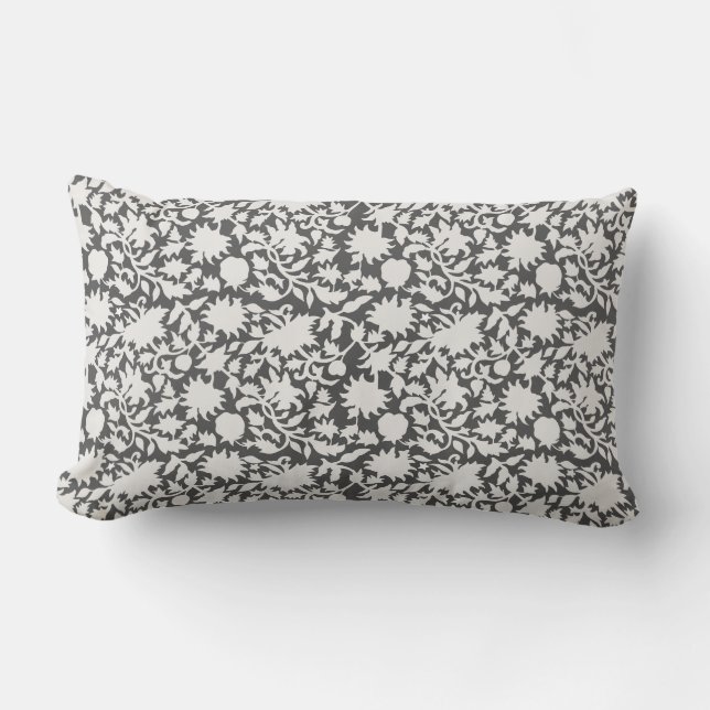 Indian blockprint  dark gray lumbar pillow (Front)