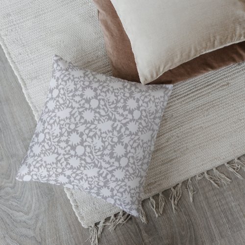 Indian blockprint inspired light grey pillow