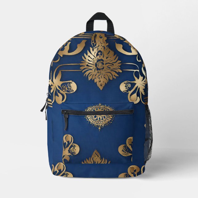 Indian Blue Gold Mandala Backpack (Front)