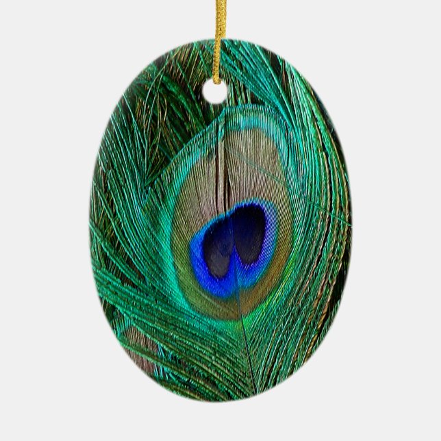 Indian Blue Peacock Feather Ceramic Ornament (Front)