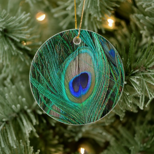 Indian Blue Peacock Feather Ceramic Ornament (Tree)