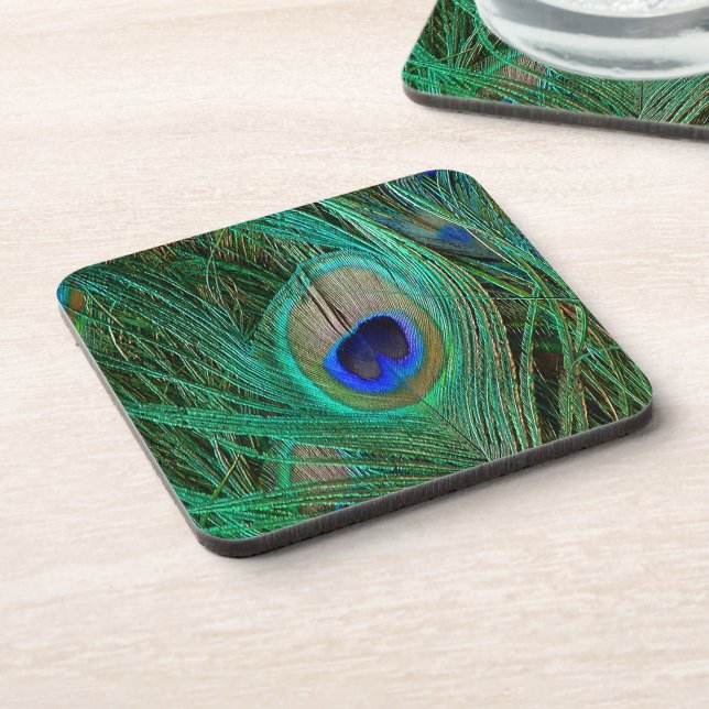 Indian Blue Peacock Feather Drink Coaster (Left Side)